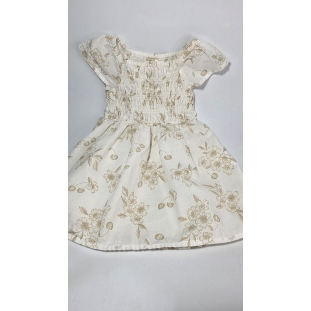 100% Cotton Oshkosh Baby Girl Size‎ 18M Cap Sleeve Floral Cream Dress Lined